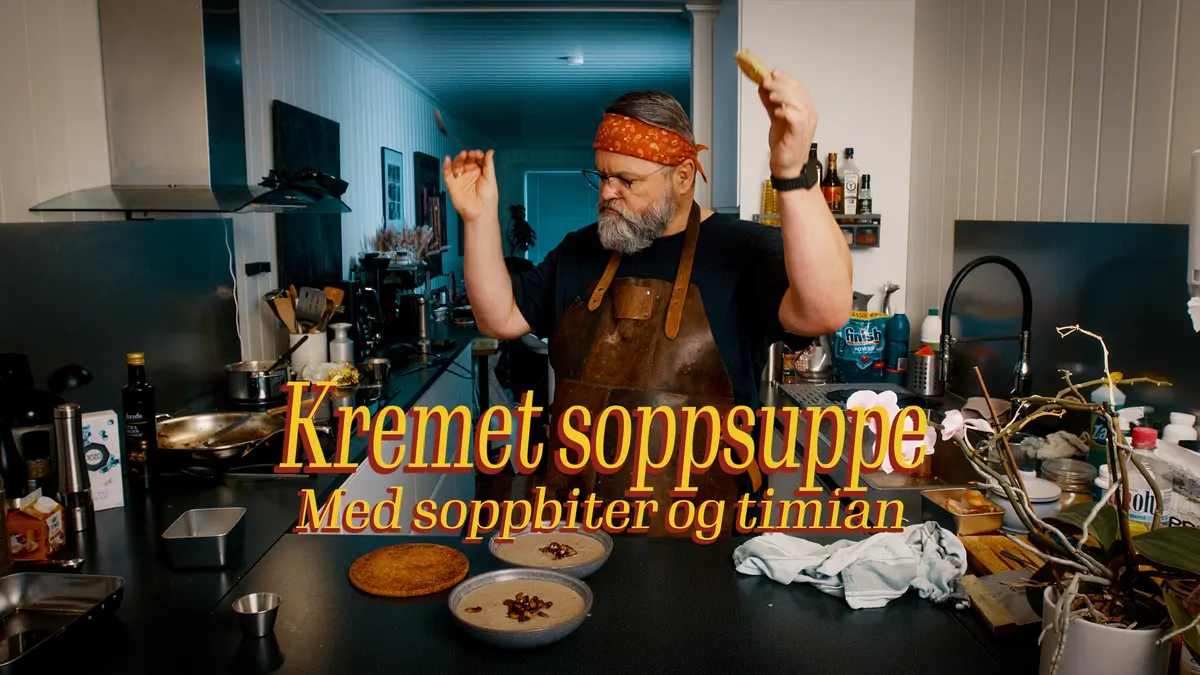Kremet sjampinjongsuppe med soppbiter